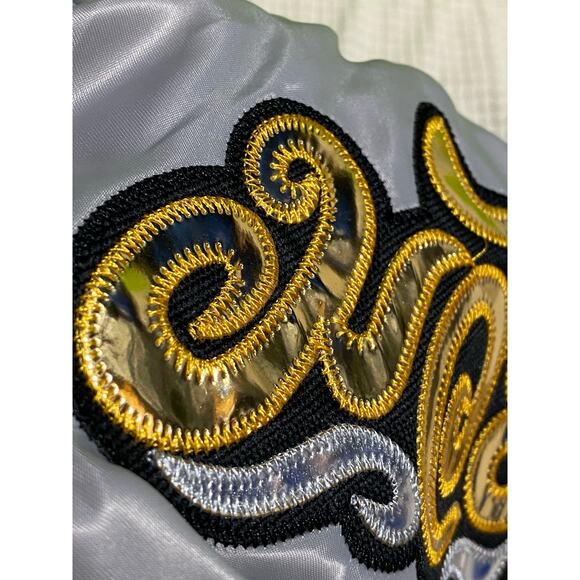 Another Boxer Youth Silver Boxing Shorts Size L Gold Embroidery Black Trim - Picture 6 of 8